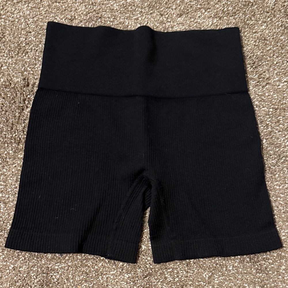 Black Ribbed Biker Shorts